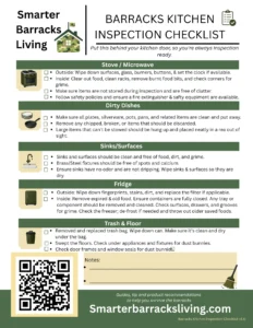 Inspection checklist for the barracks kitchen